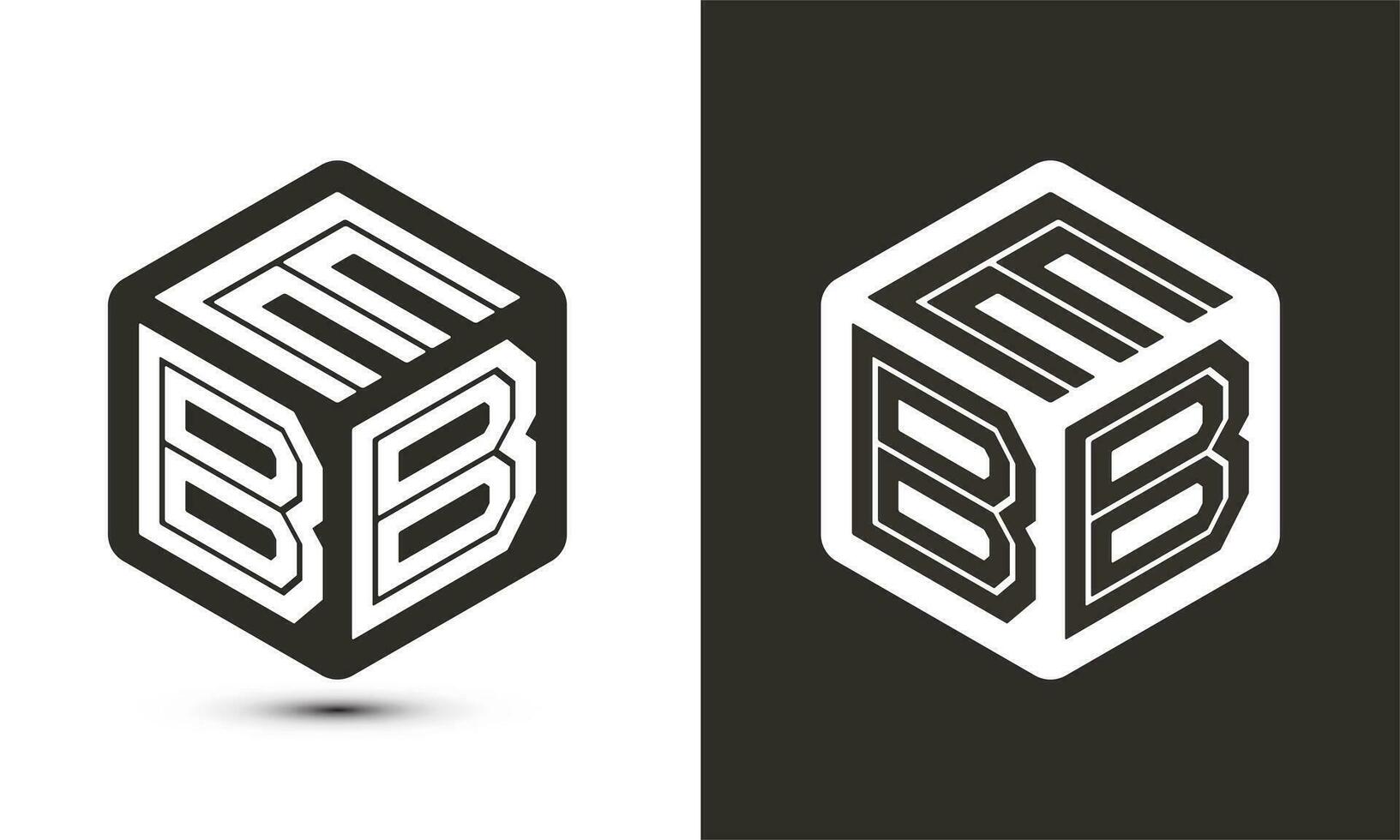 EBB letter logo design with illustrator cube logo, vector logo modern alphabet font overlap style.