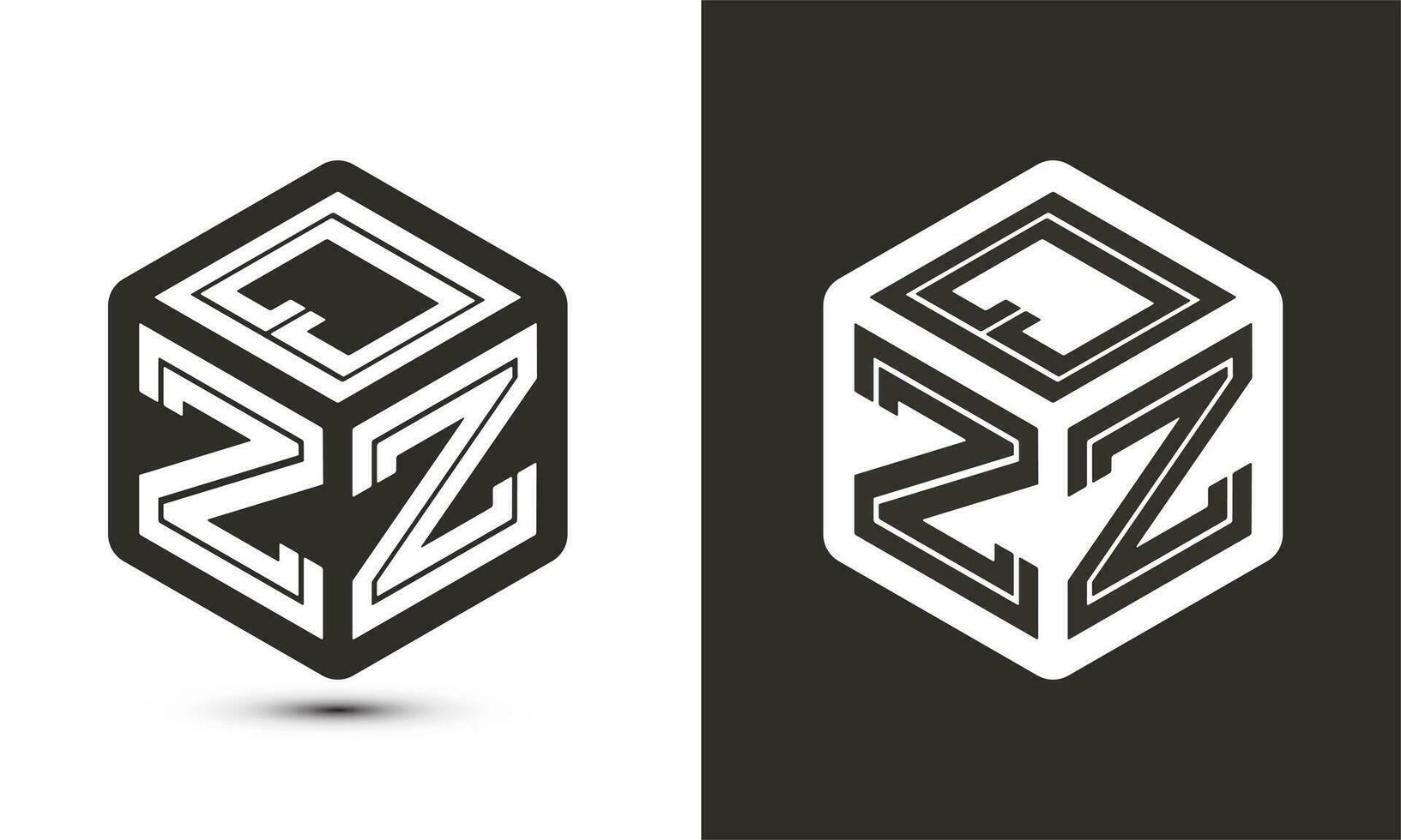 QZZ letter logo design with illustrator cube logo, vector logo modern alphabet font overlap style.