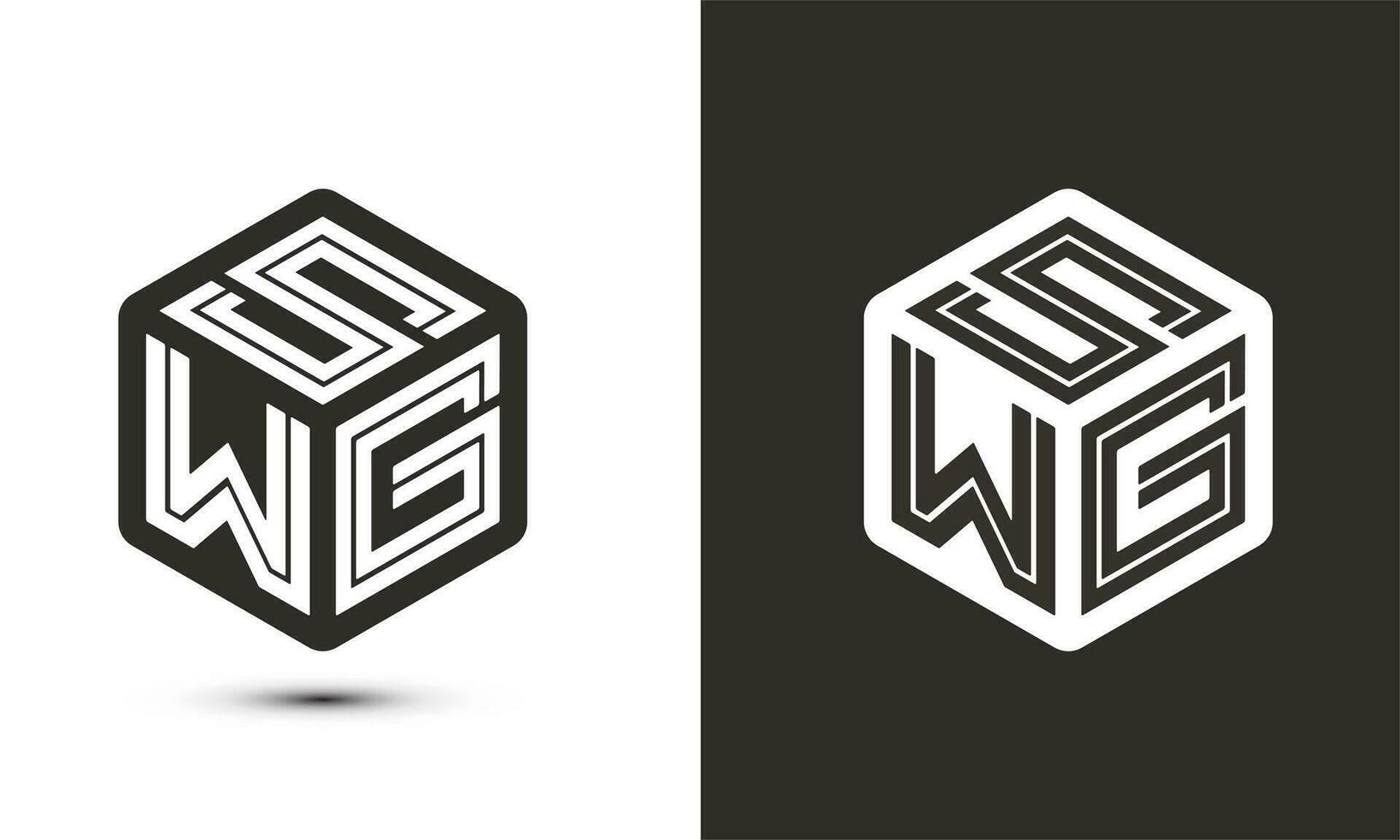 s w g letter logo design with illustrator cube logo, vector logo modern alphabet font overlap style. Premium Business logo icon. White color on black background