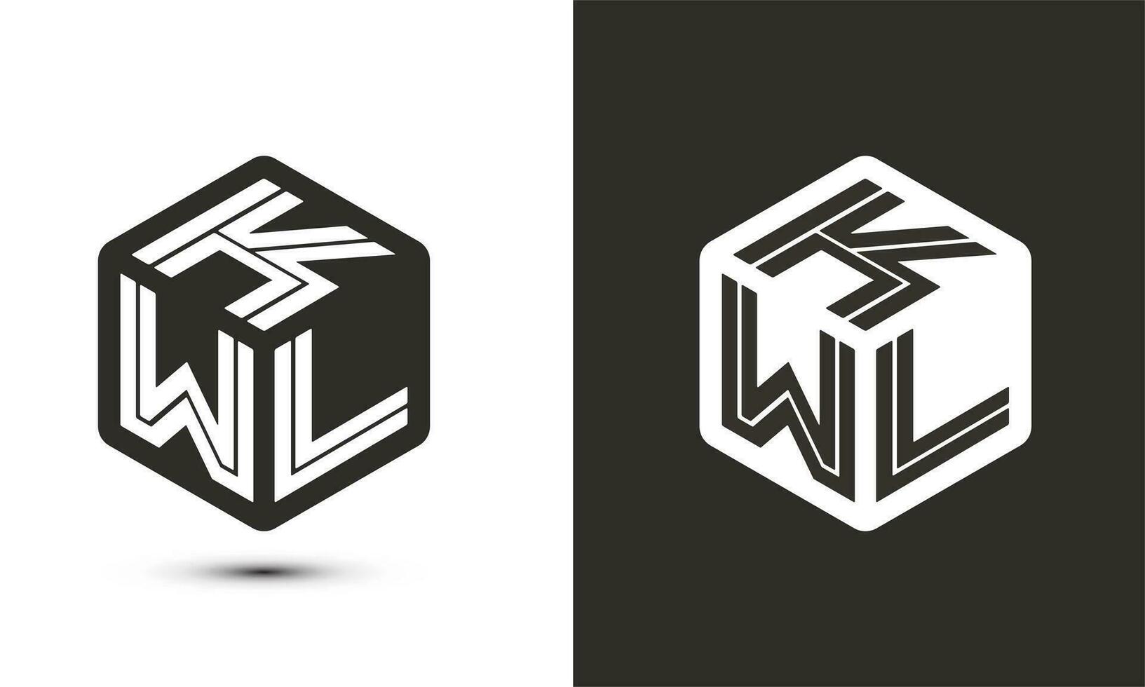 K W L letter logo design with illustrator cube logo, vector logo modern alphabet font overlap style. Premium Business logo icon. White color on black background