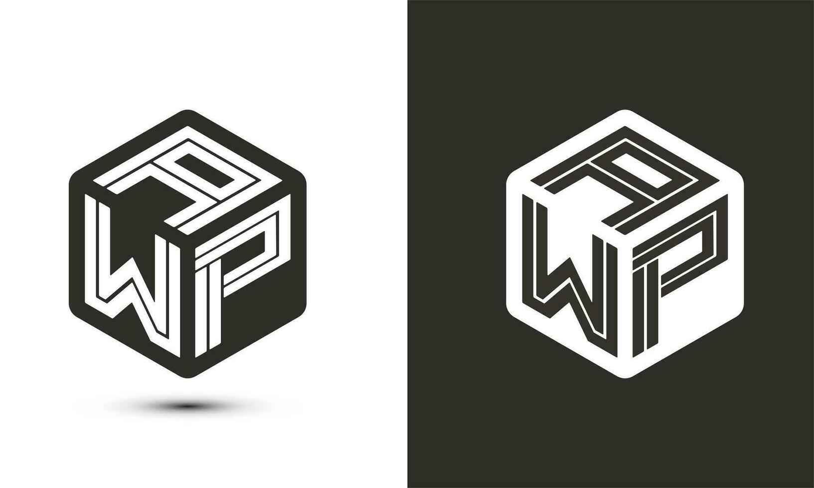 a w p letter logo design with illustrator cube logo, vector logo modern alphabet font overlap style. Premium Business logo icon. White color on black background