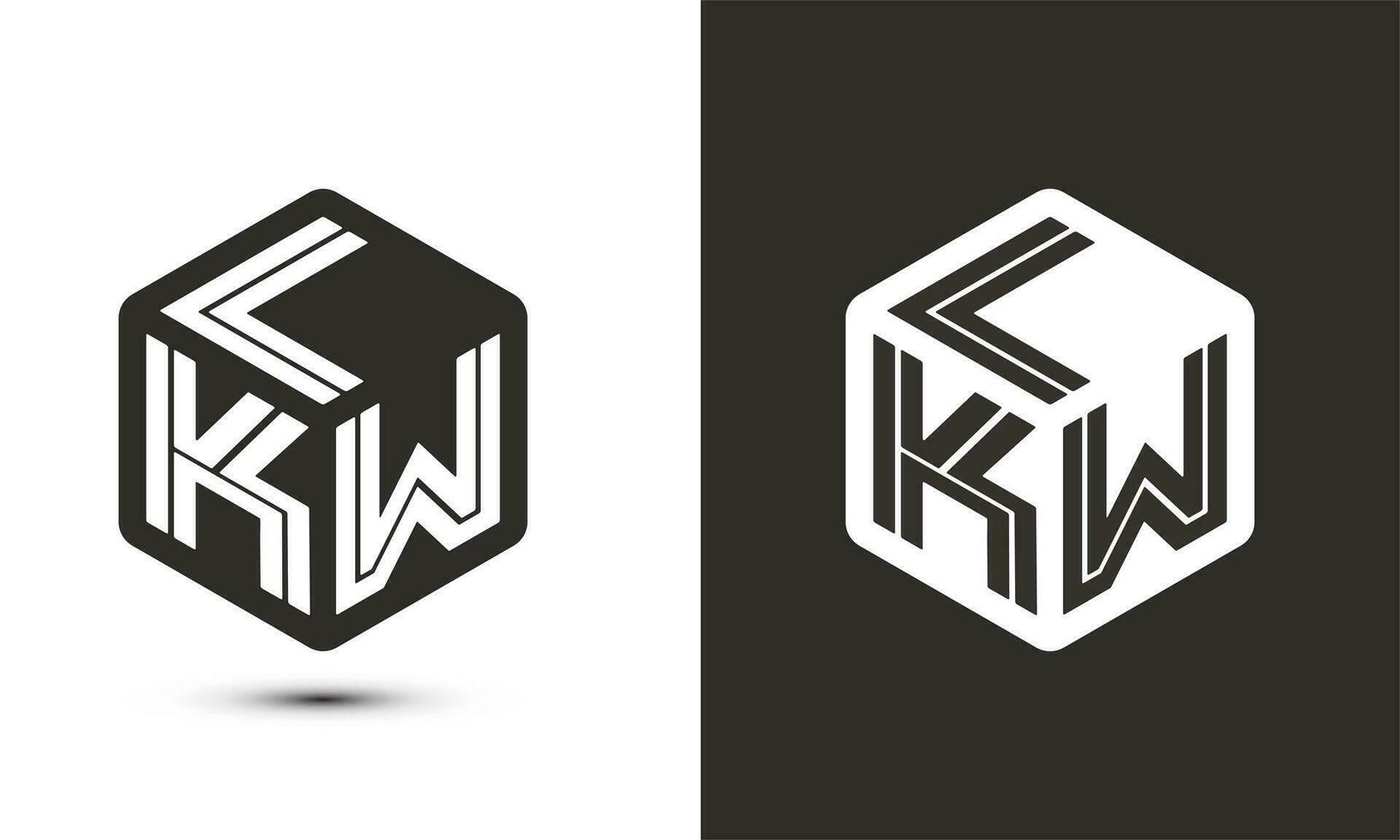 l k w letra logo diseño con ilustrador cubo logo, vector logo moderno alfabeto fuente superposición estilo. prima negocio logo icono. blanco color en negro antecedentes