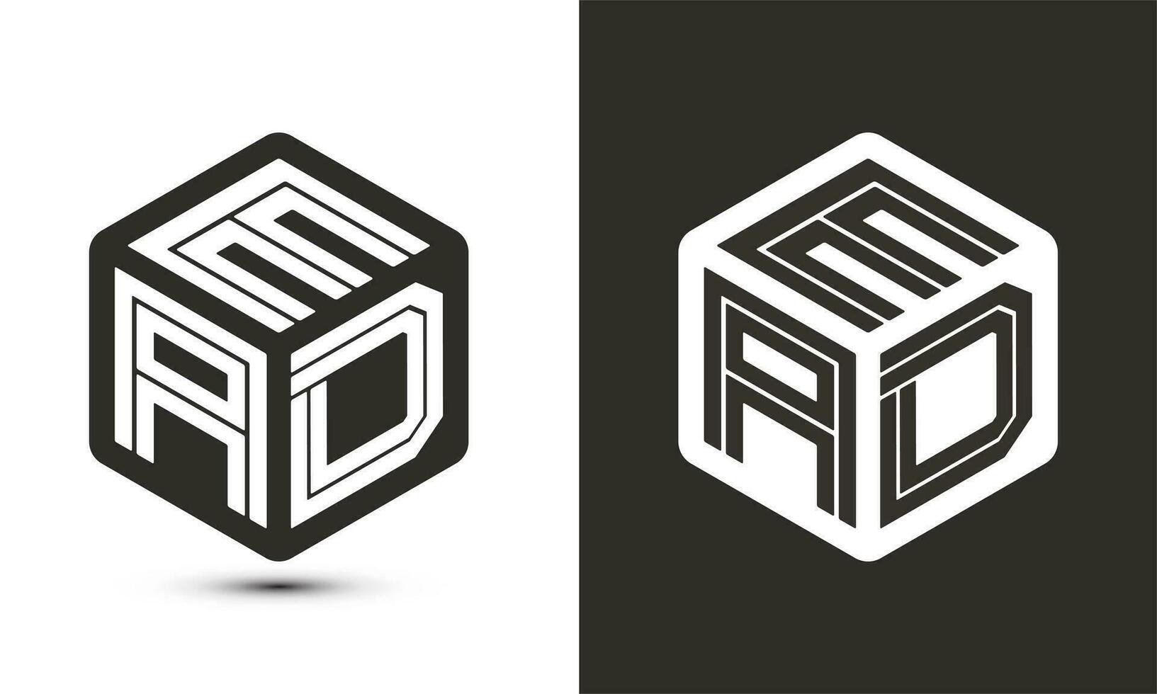 EAD letter logo design with illustrator cube logo, vector logo modern alphabet font overlap style.