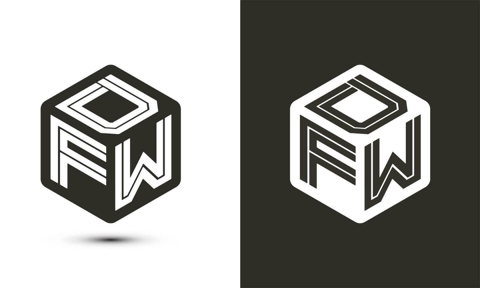 D F W letter logo design with illustrator cube logo, vector logo modern alphabet font overlap style. Premium Business logo icon. White color on black background