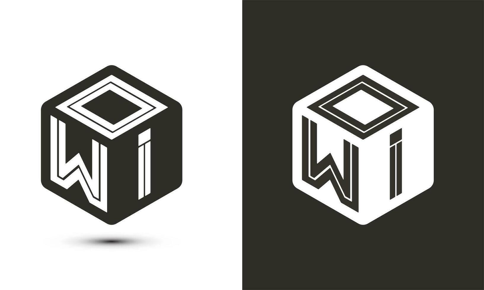 o w i letter logo design with illustrator cube logo, vector logo modern alphabet font overlap style. Premium Business logo icon. White color on black background