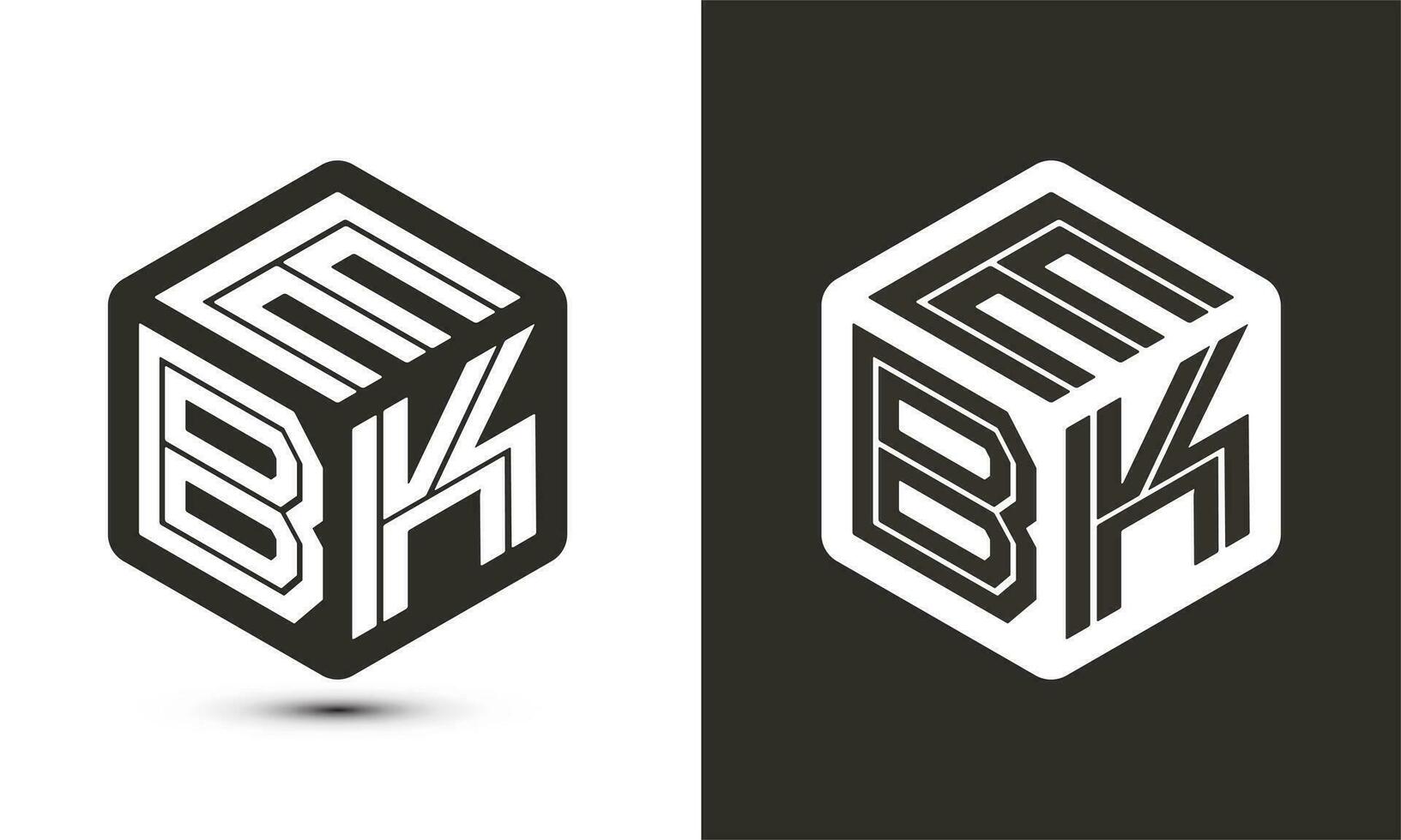 EBK letter logo design with illustrator cube logo, vector logo modern alphabet font overlap style.