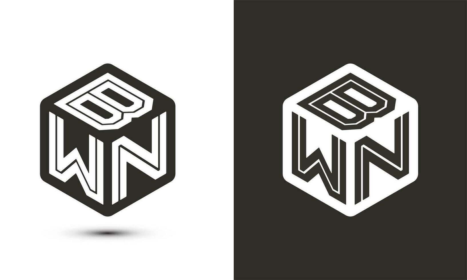 BWN letter logo design with illustrator cube logo, vector logo modern alphabet font overlap style.