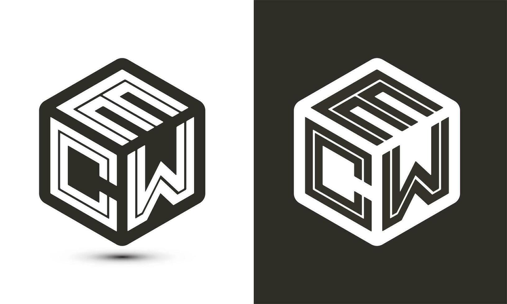 ECW letter logo design with illustrator cube logo, vector logo modern alphabet font overlap style.
