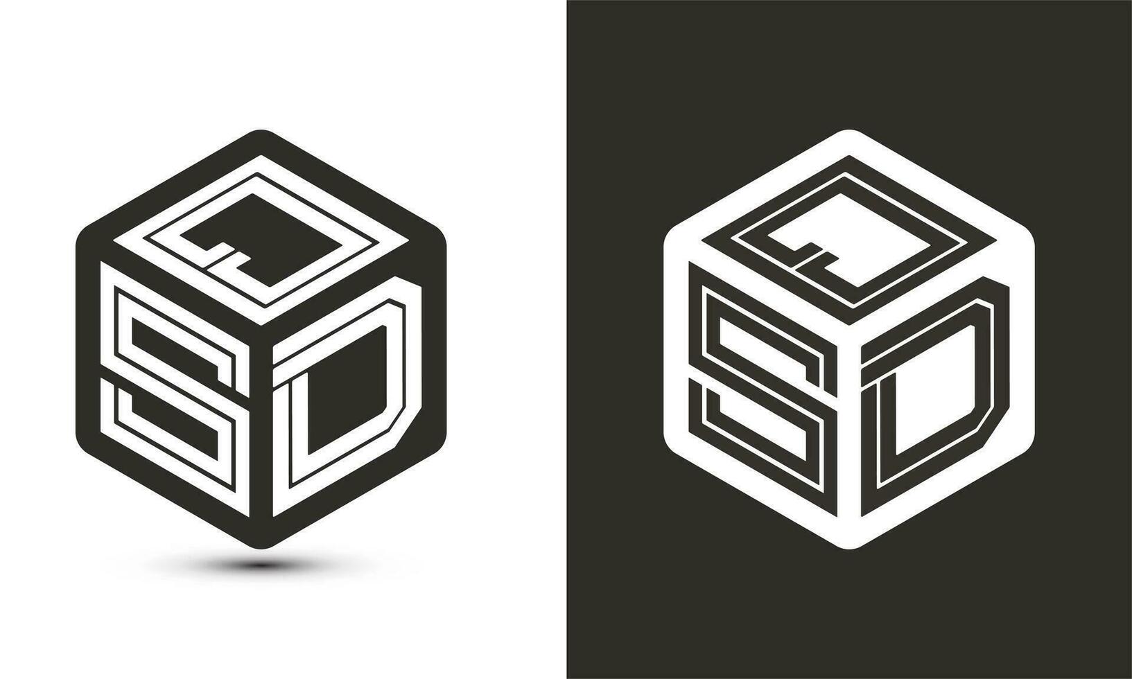 QSD letter logo design with illustrator cube logo, vector logo modern alphabet font overlap style.