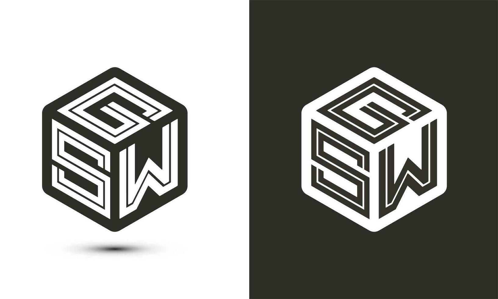 sol s w letra logo diseño con ilustrador cubo logo, vector logo moderno alfabeto fuente superposición estilo. prima negocio logo icono. blanco color en negro antecedentes