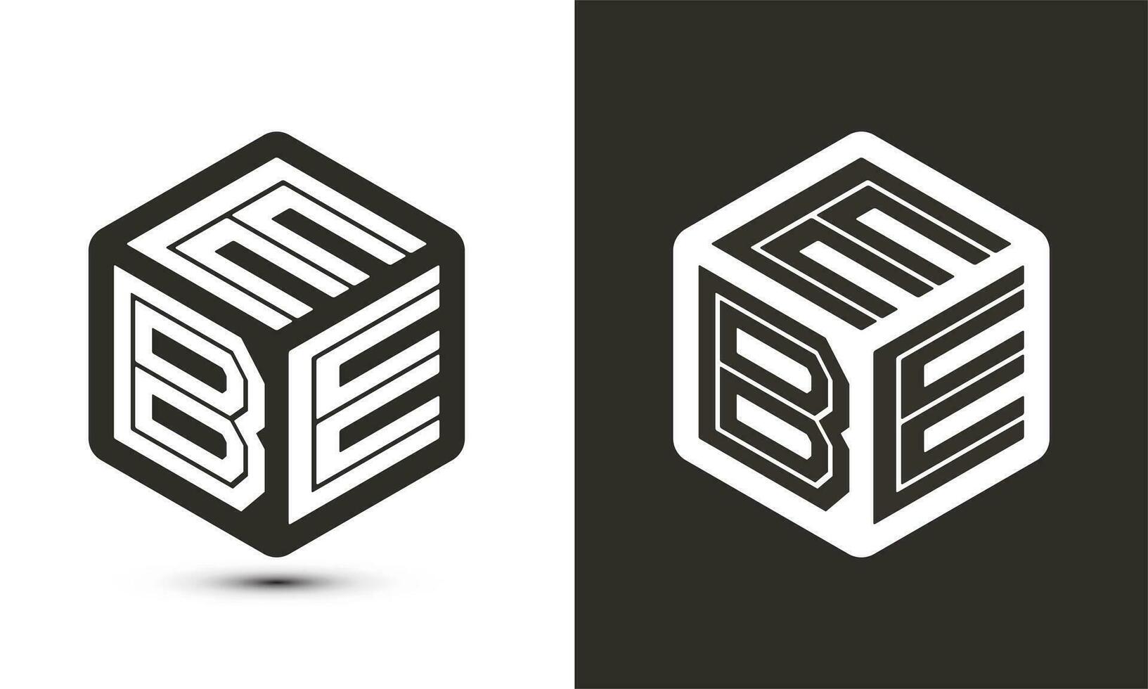 EBE letter logo design with illustrator cube logo, vector logo modern alphabet font overlap style.