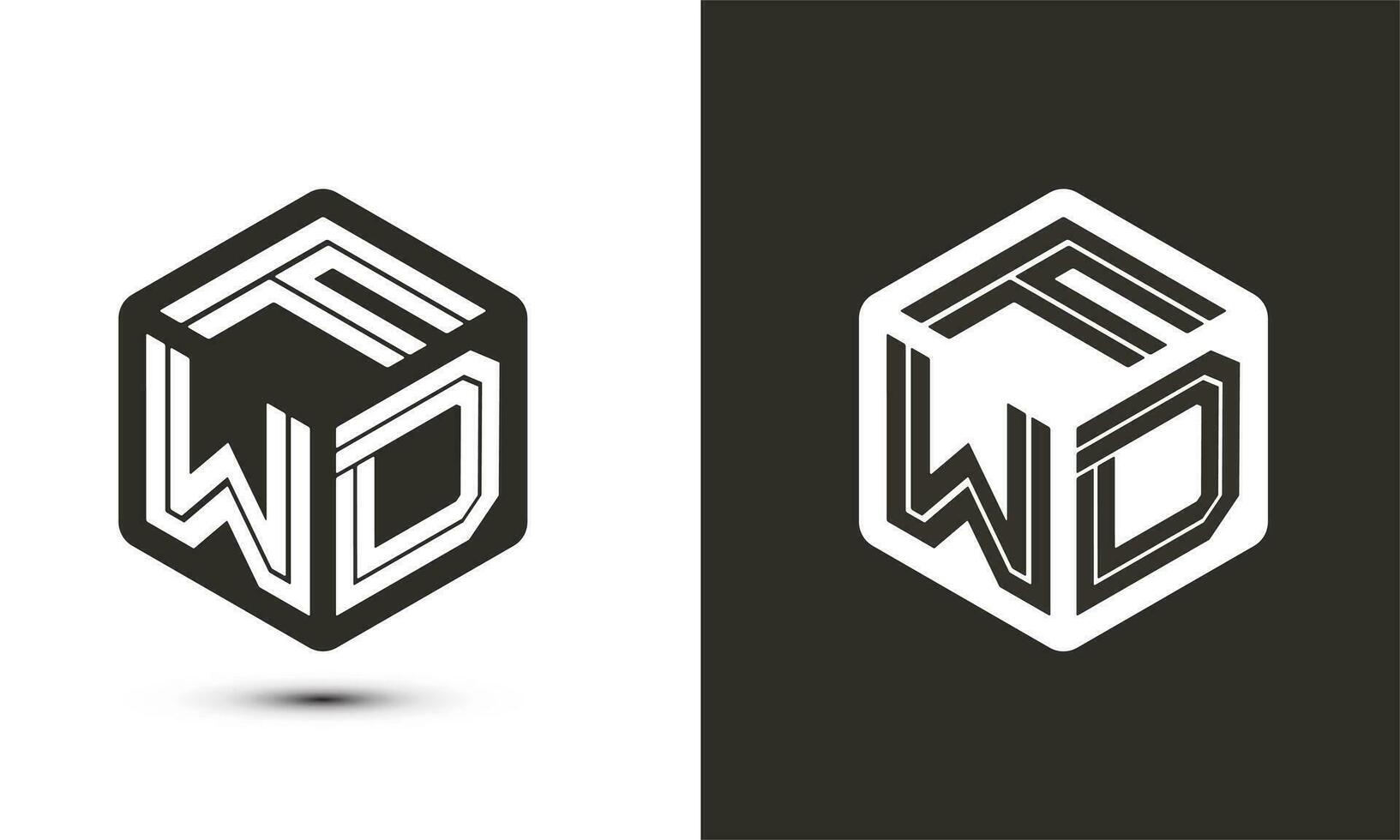 F W D letter logo design with illustrator cube logo, vector logo modern alphabet font overlap style. Premium Business logo icon. White color on black background
