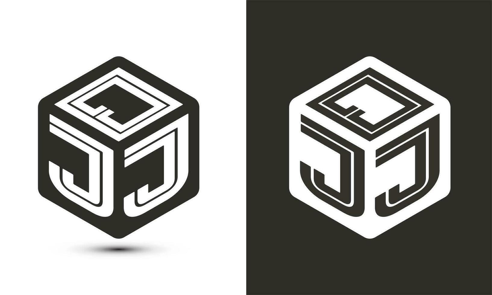 QJJ letter logo design with illustrator cube logo, vector logo modern alphabet font overlap style.