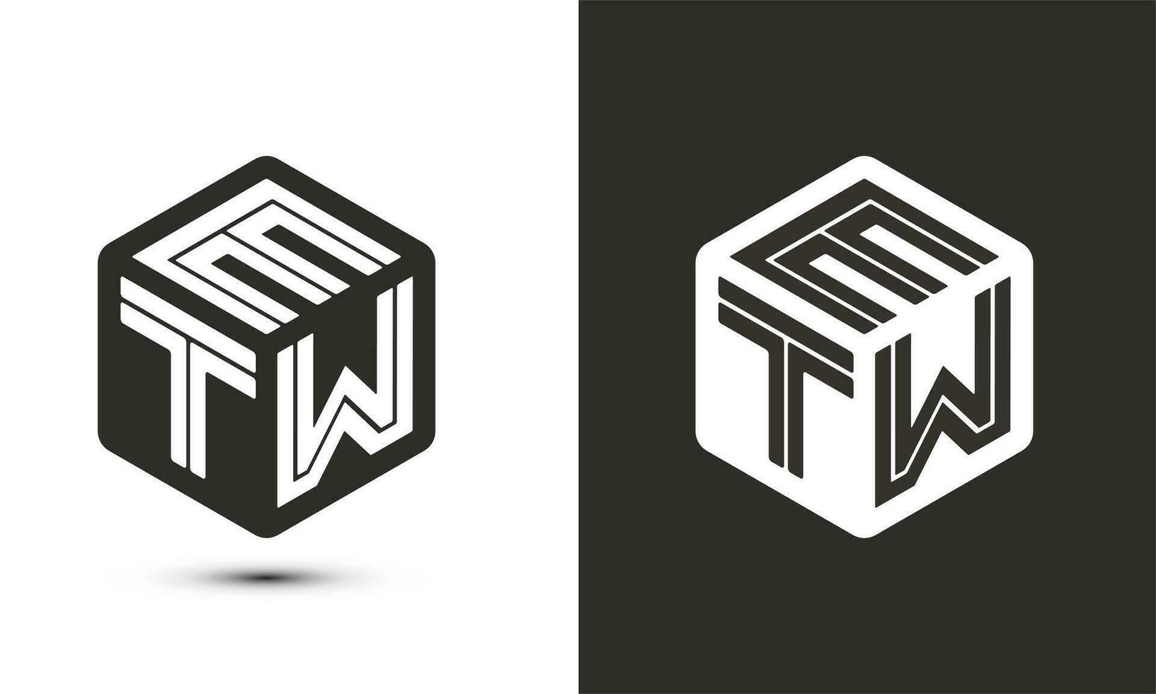 e t w letter logo design with illustrator cube logo, vector logo modern alphabet font overlap style. Premium Business logo icon. White color on black background