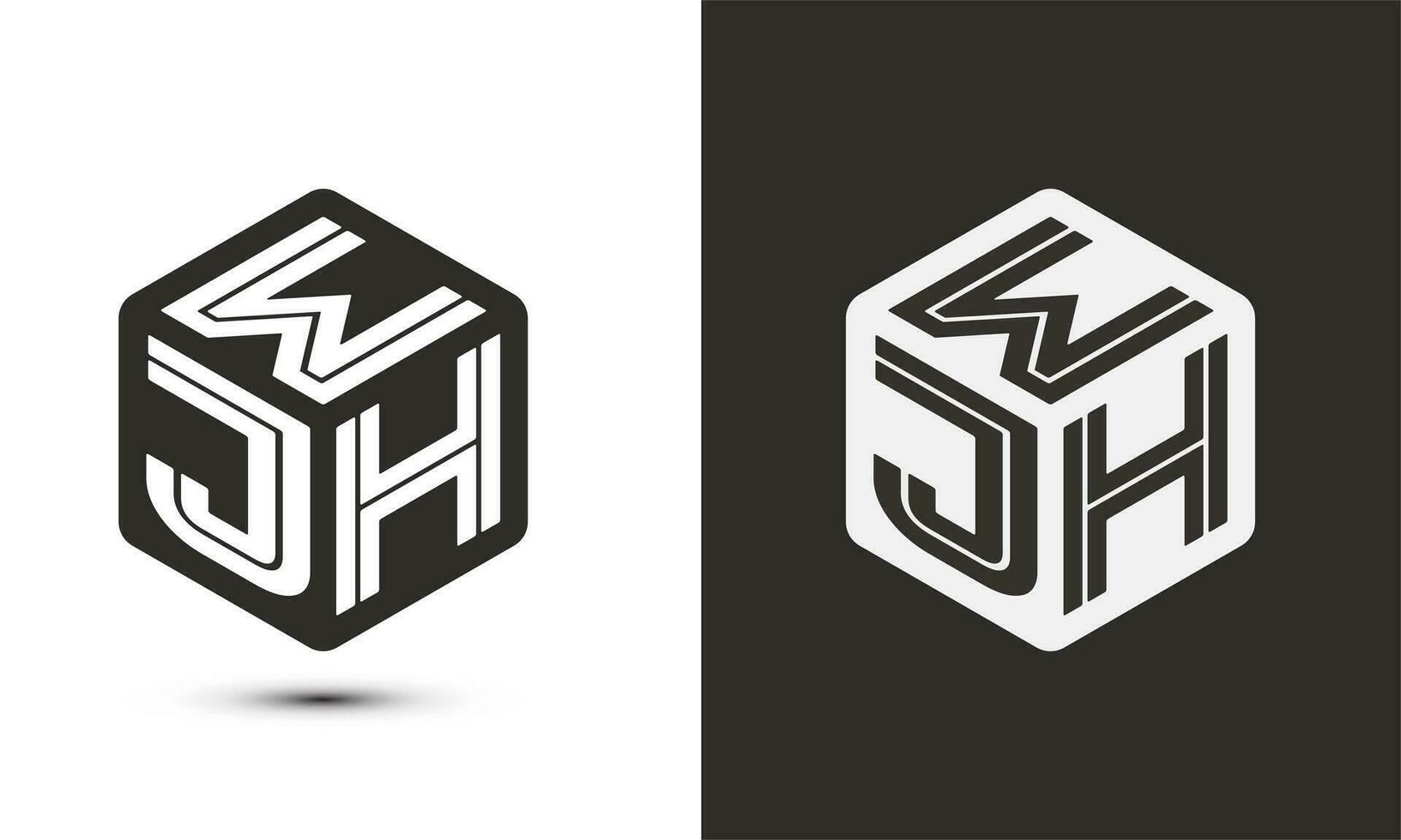 W J H letter logo design with illustrator cube logo, vector logo modern alphabet font overlap style. Premium Business logo icon. White color on black background