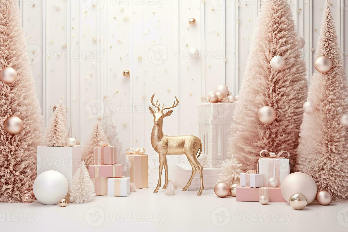 Elegant Stage Podium with Christmas Elements 3D Render for Festive Celebrations.Created with Generative AI technology. photo