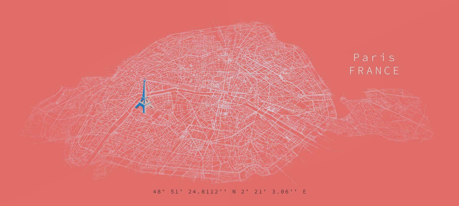 París ciudad urbano calles carreteras, imprimibles mapa de París con detallado calle.alta calidad imprimible pared Arte para hogar o oficina. vector