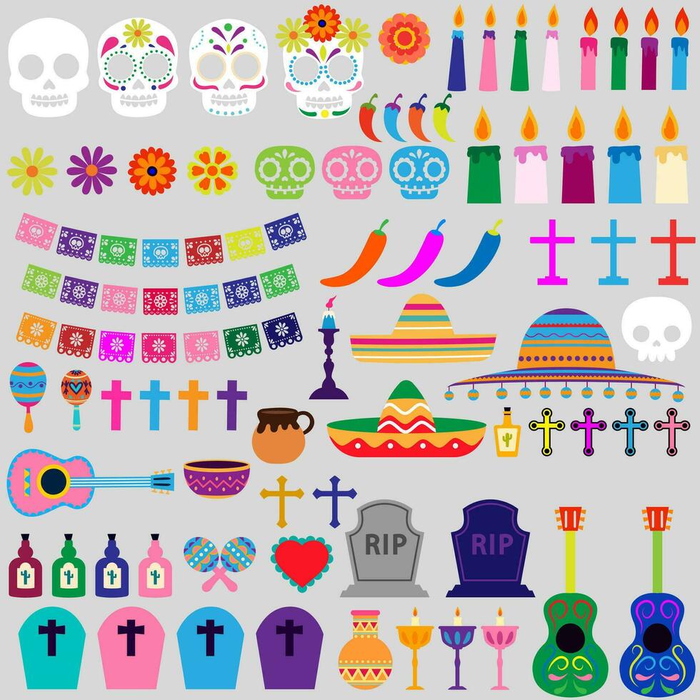 Day of the Dead icon vector set. Sugar Skull illustration sign collection. Holiday symbol or logo.