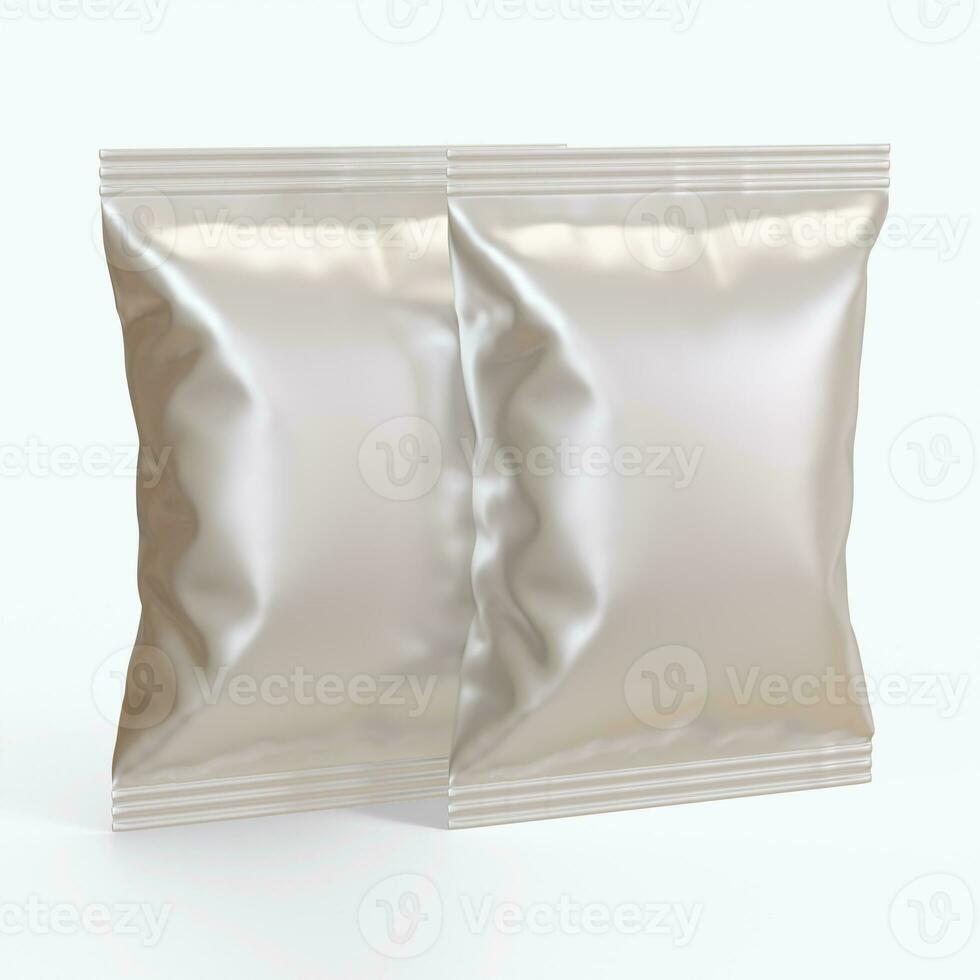 Pouch packaging realistic render with a metalic texture, matte or glossy texture rendering 3D photo