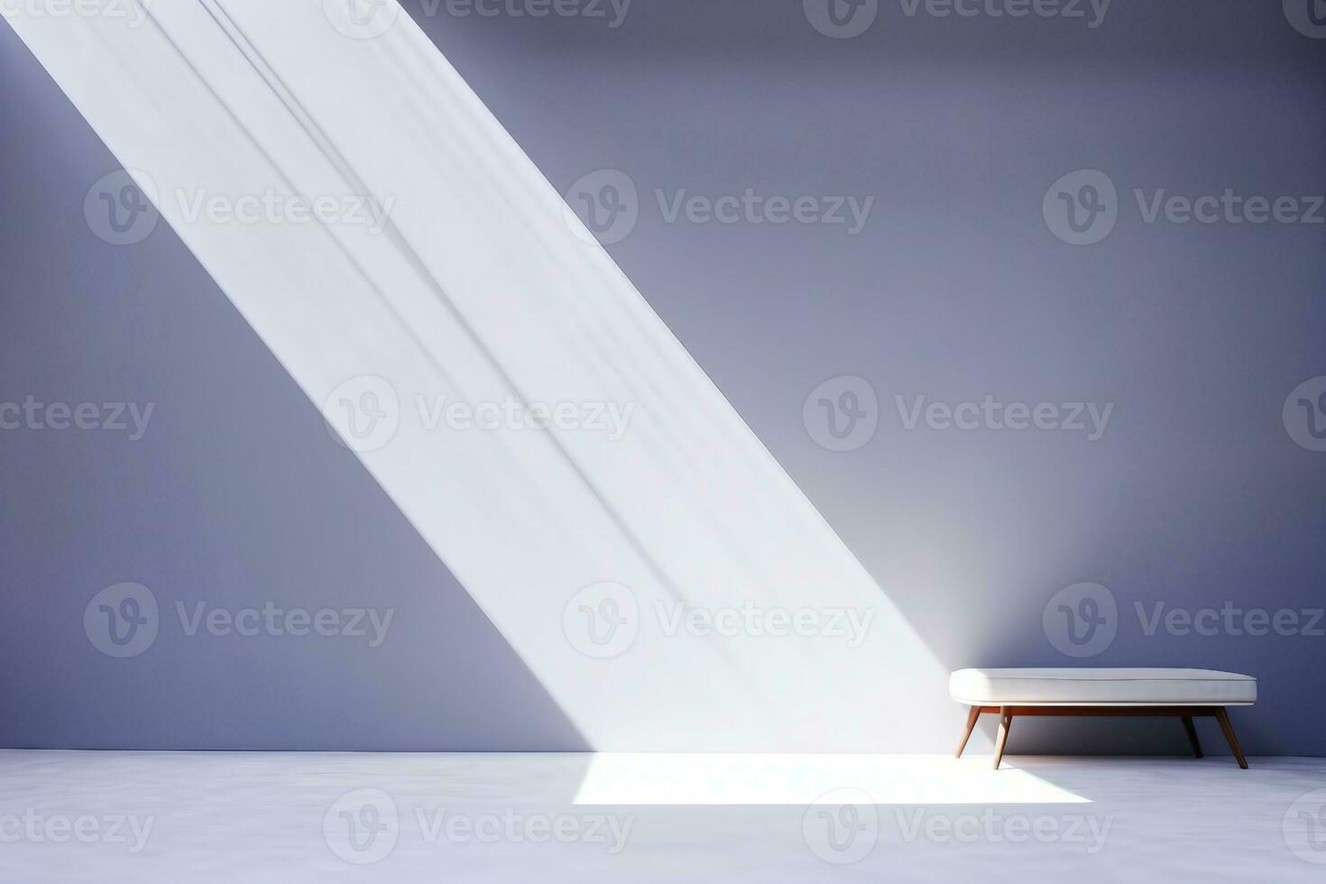 interior design, Original widescreen background image in minimalistic design with geometric shapes of light and shadow for presentation of various products in grey-blue tones. generative ai. photo