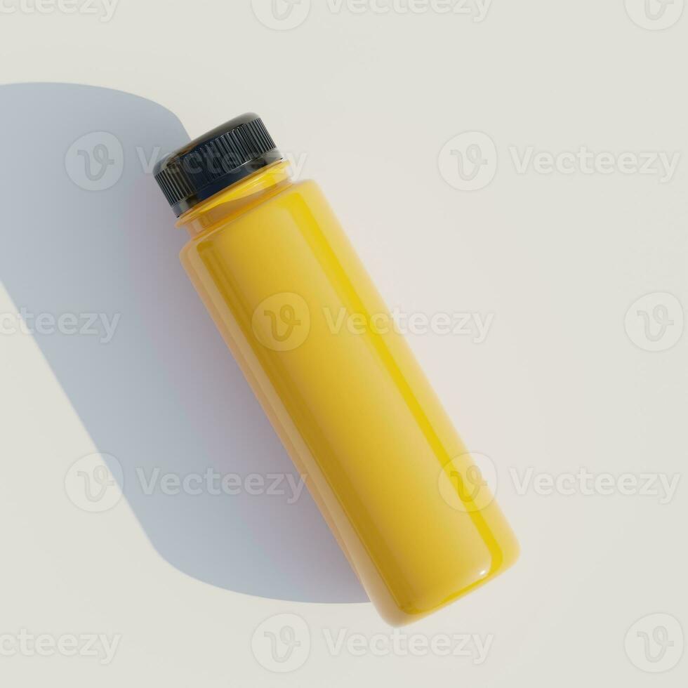 Orange juice in bottle black cup realistic 3D rendering photo