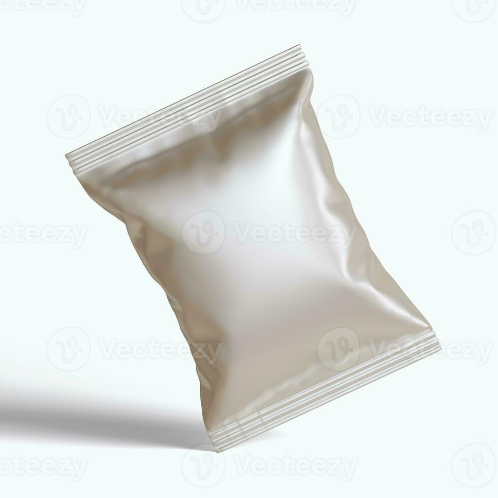 Pouch packaging realistic render with a metalic texture, matte or glossy texture rendering 3D photo