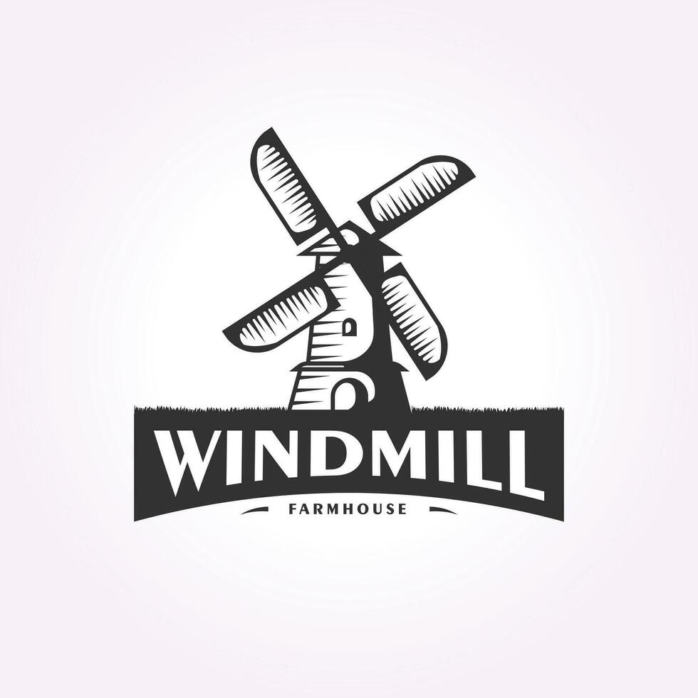 vintage windmill logo template, retro farmhouse icon design illustration vector