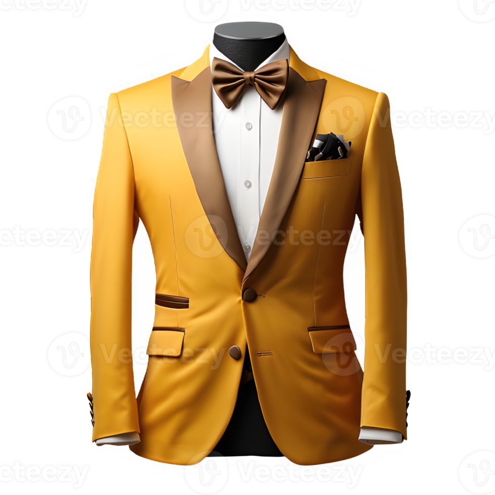 yellow tuxedo suit mockup on transparent background ,businessman suit png ,generative ai