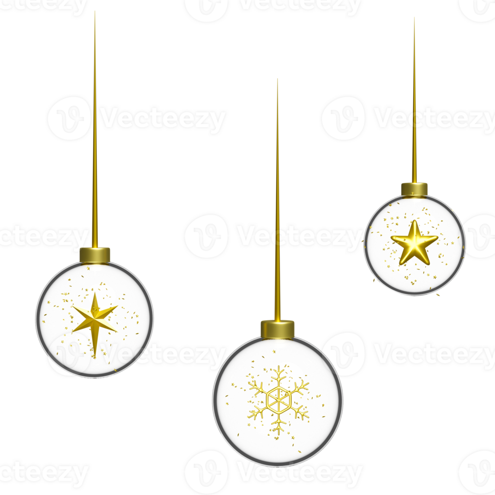 christmas ornaments ball with gold snowflake, confetti. merry christmas and happy new year, 3d render illustration png