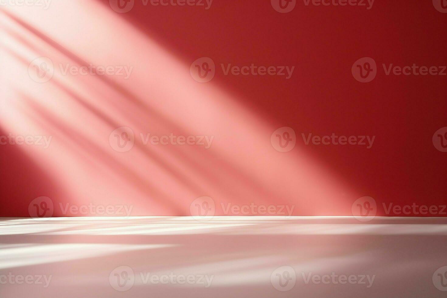 empty pastel red background for product presentation with shadow and light from windows. generative ai. photo