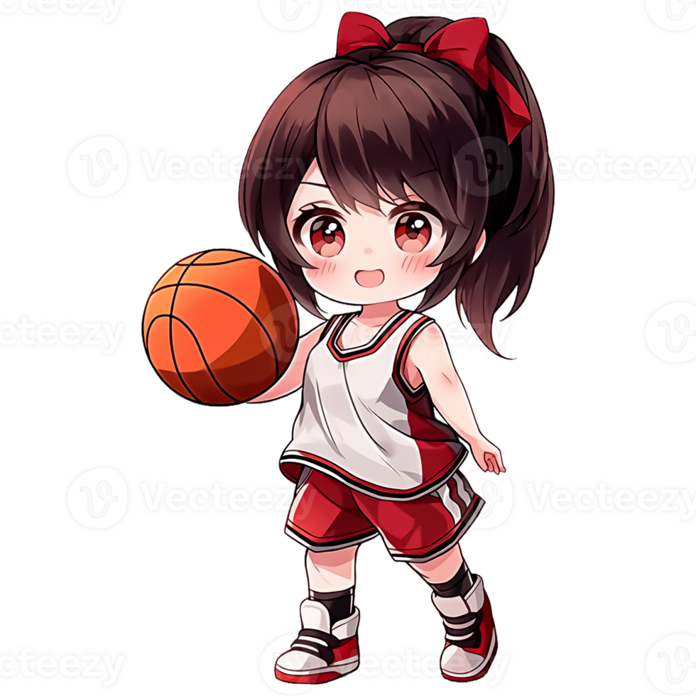 Cute Chibi Girl Basketball Player AI Generative png