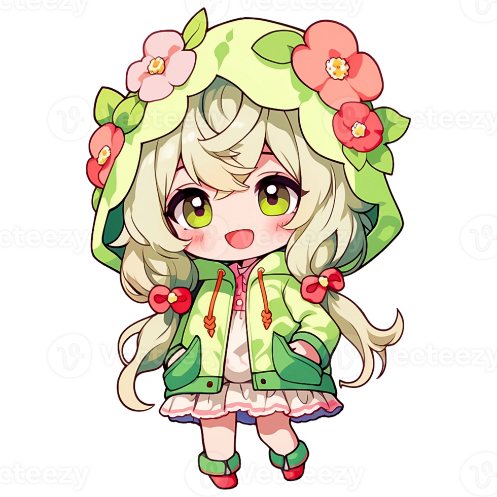 Cute Chibi Girl Florist AI Generative png