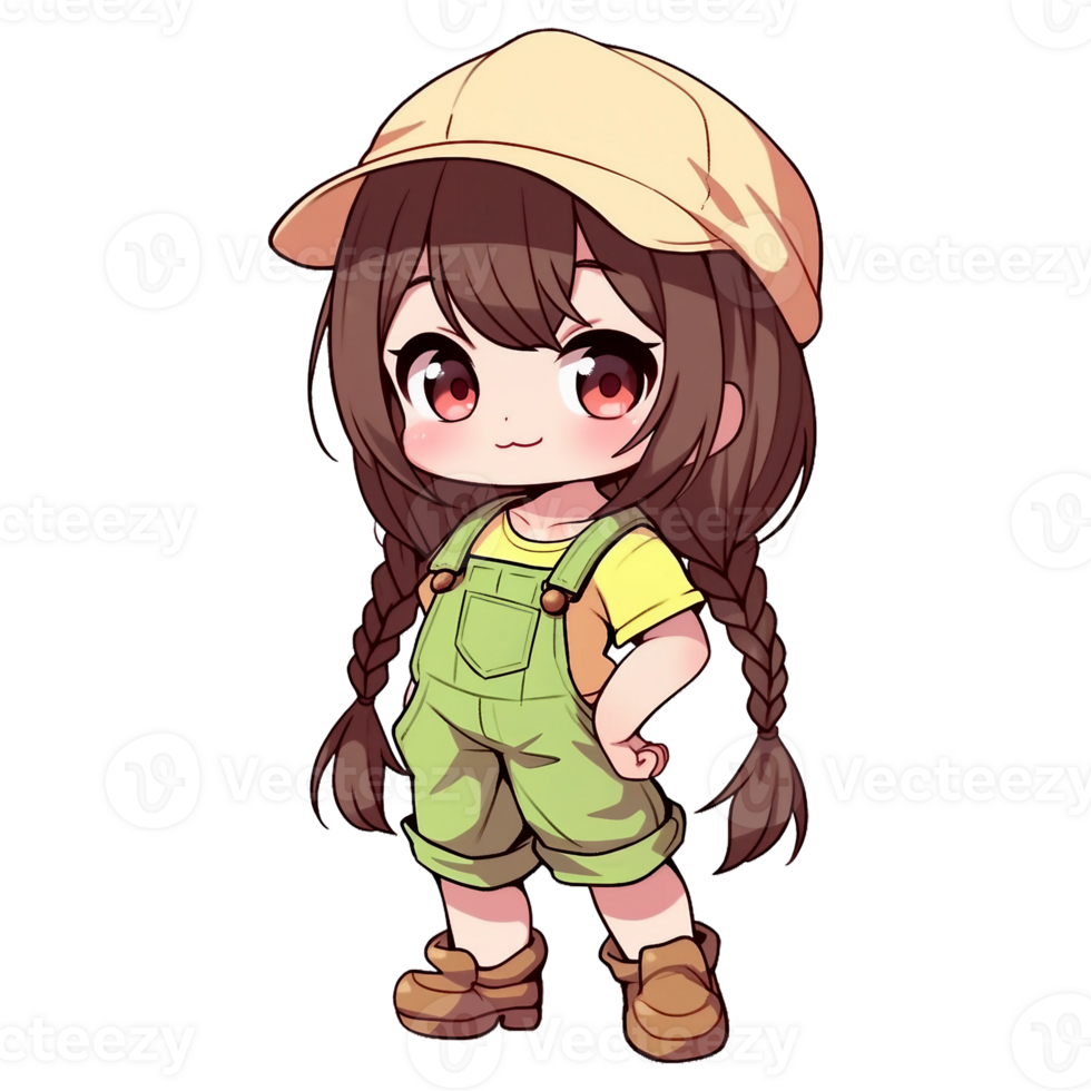 Cute Chibi Girl Farmer AI Generative png