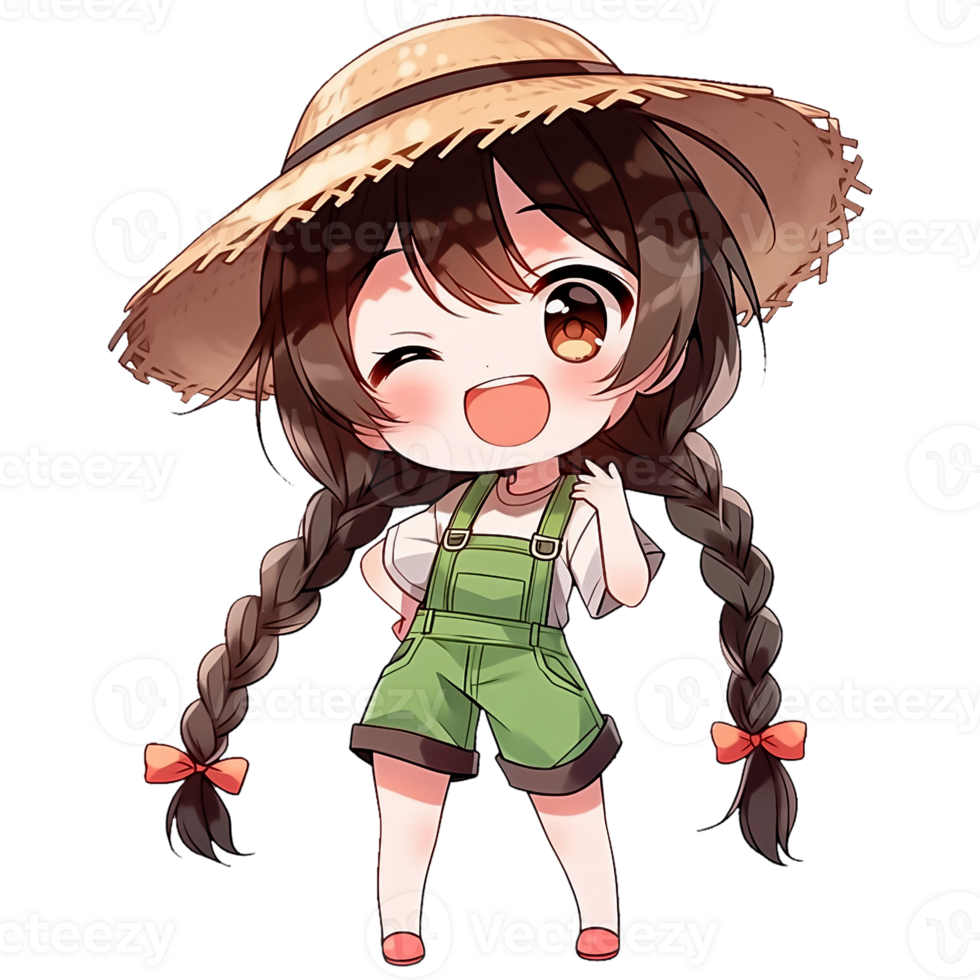 Cute Chibi Girl Farmer AI Generative png