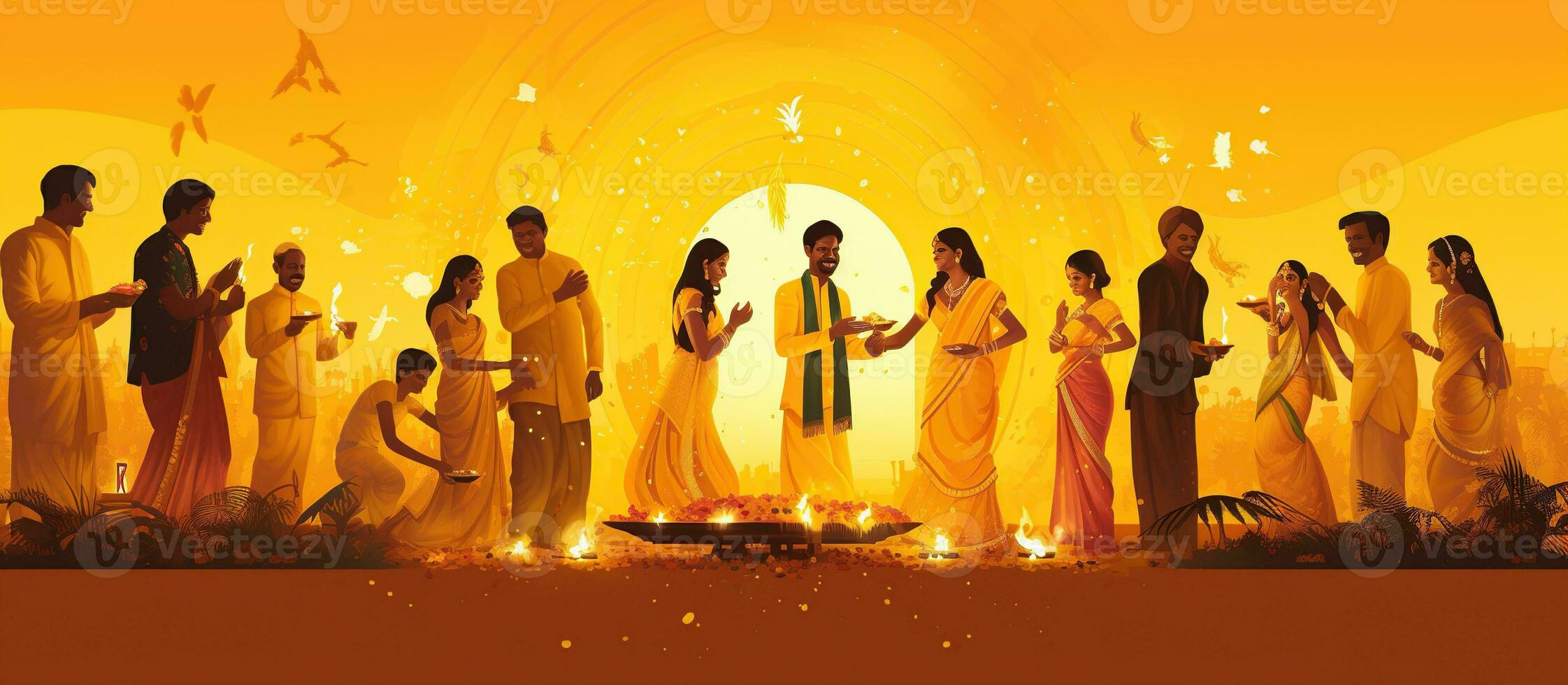 Indian festival Happy Diwali with Diwali props, yellow holiday Background, Diwali celebration greeting card. Ai generated photo