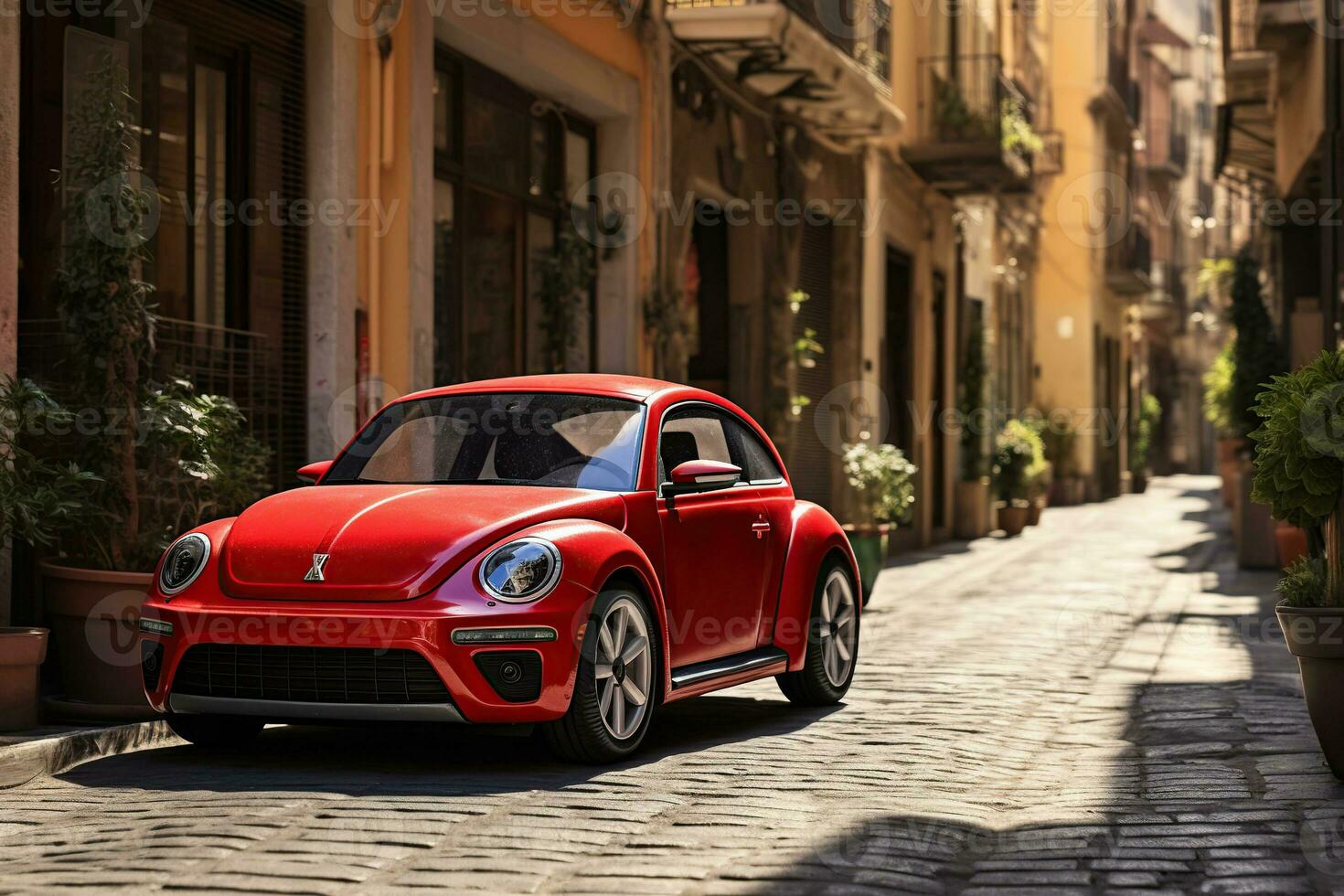 Small red car on the street. Mini mobility. Ai generated photo