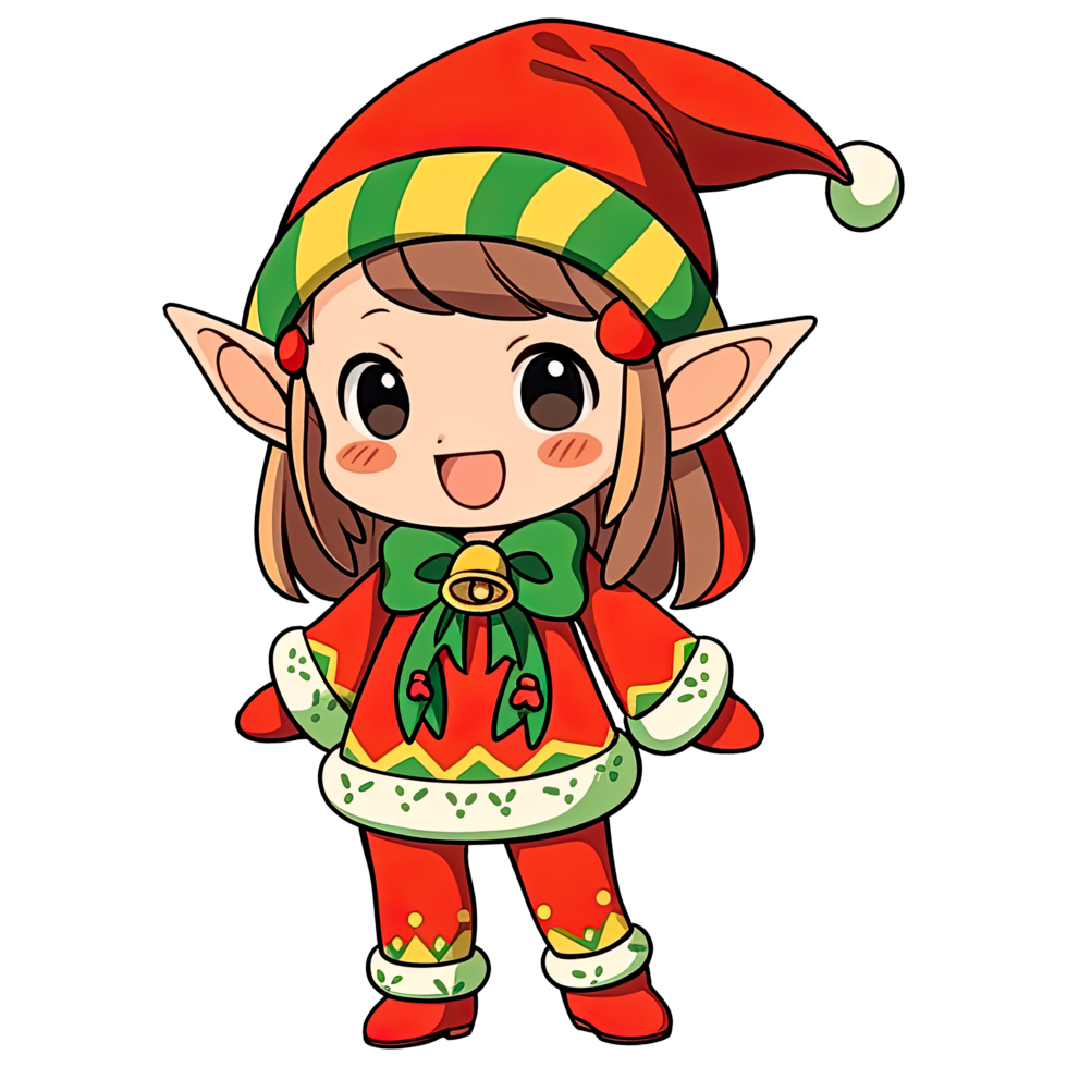 mignonne chibi Noël elfe ai génératif png