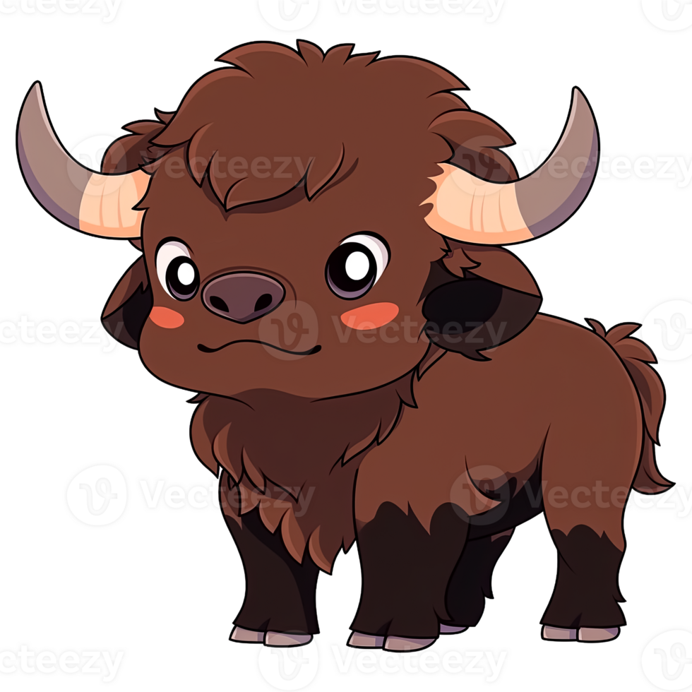 Chibi Cute Buffalo Clipart AI Generative png
