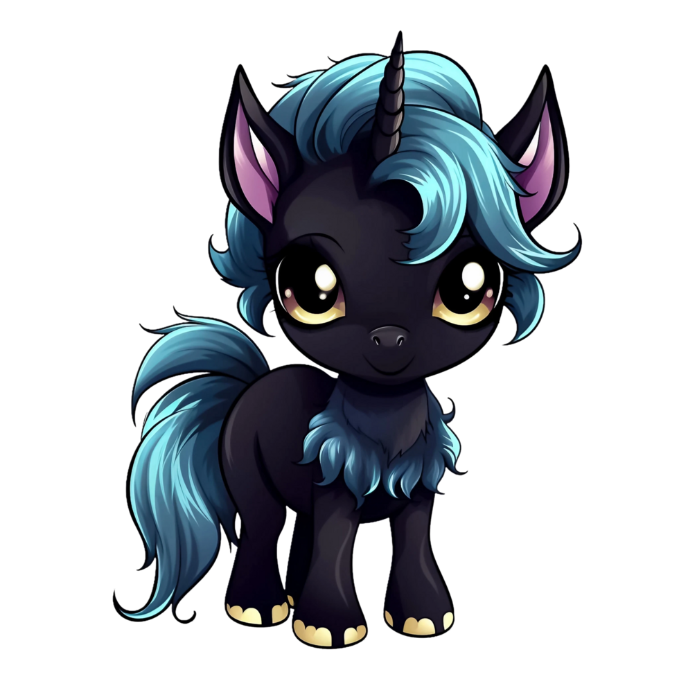 Chibi Cute Black Unicorn AI Generative png