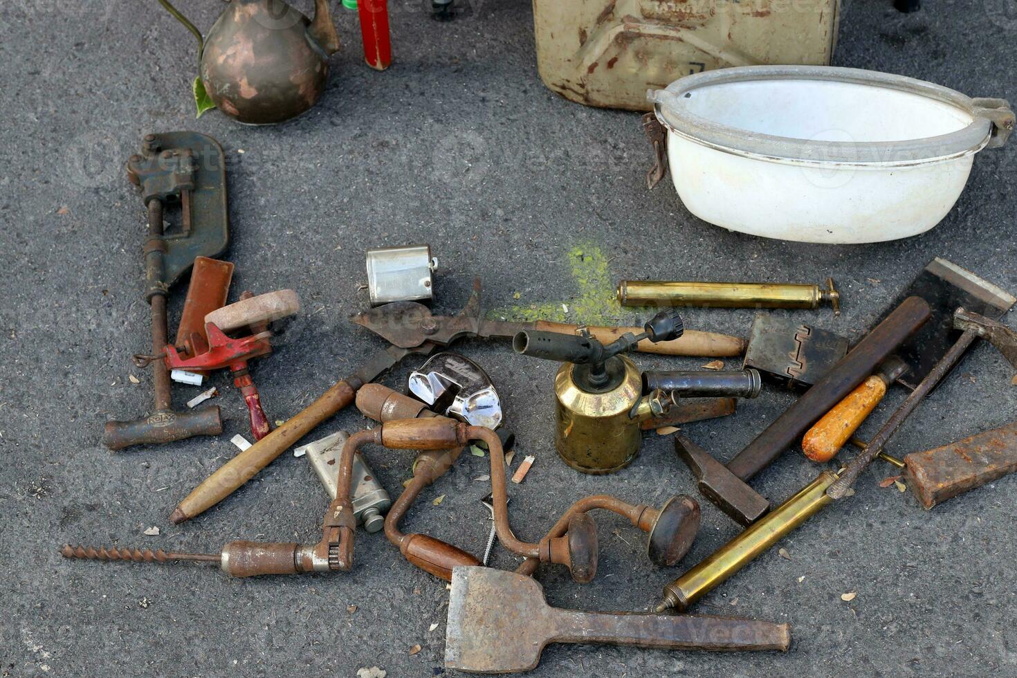 Old and antique items are sold at a flea market in Israel. photo