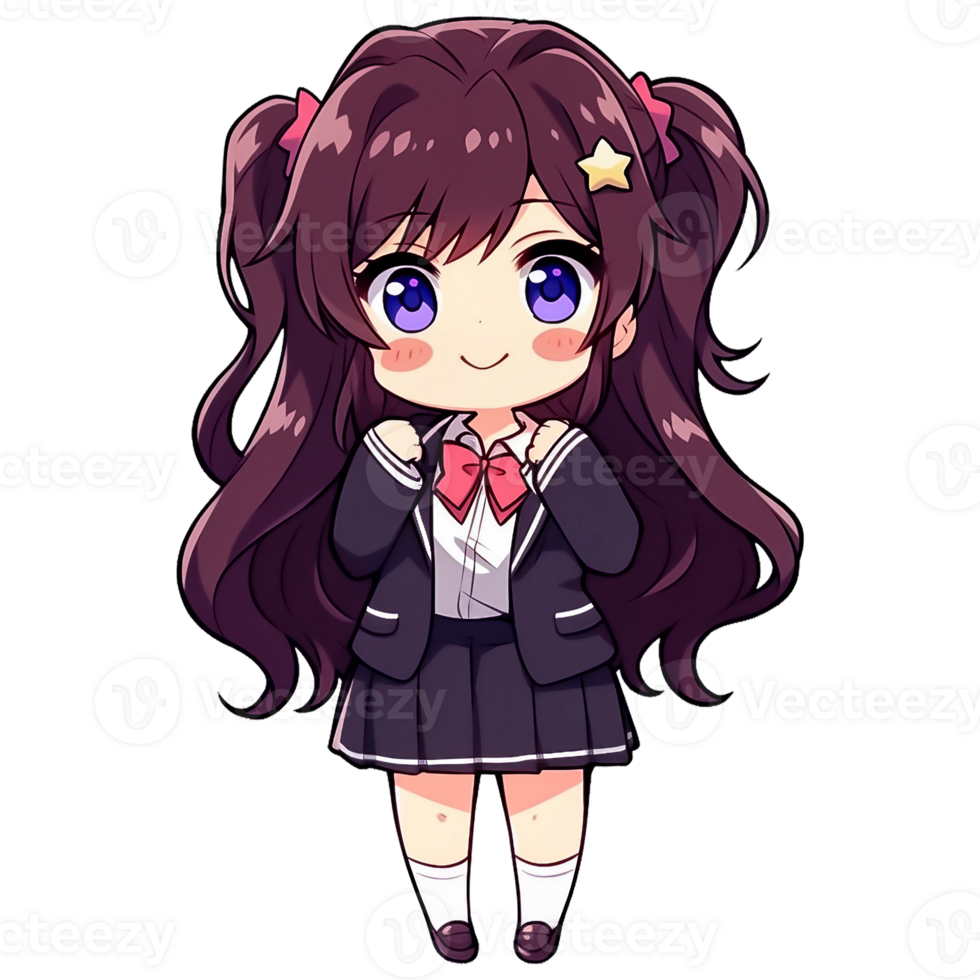 Cute Chibi School Girl AI Generative png