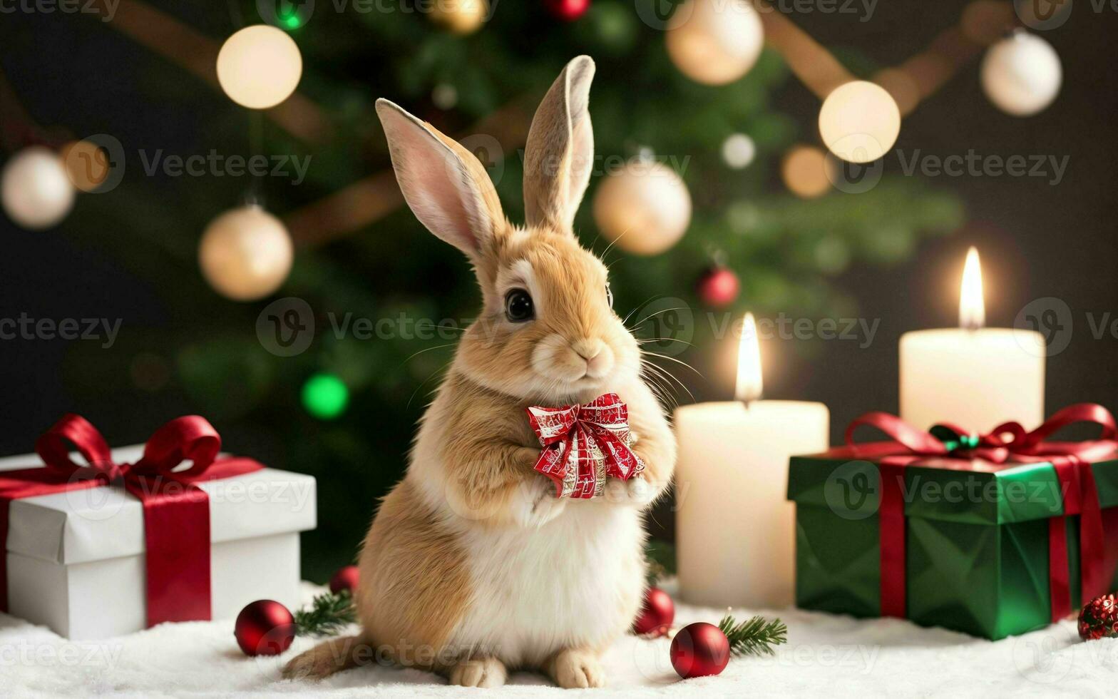 conejito celebrando Navidad en estilo ai generado foto