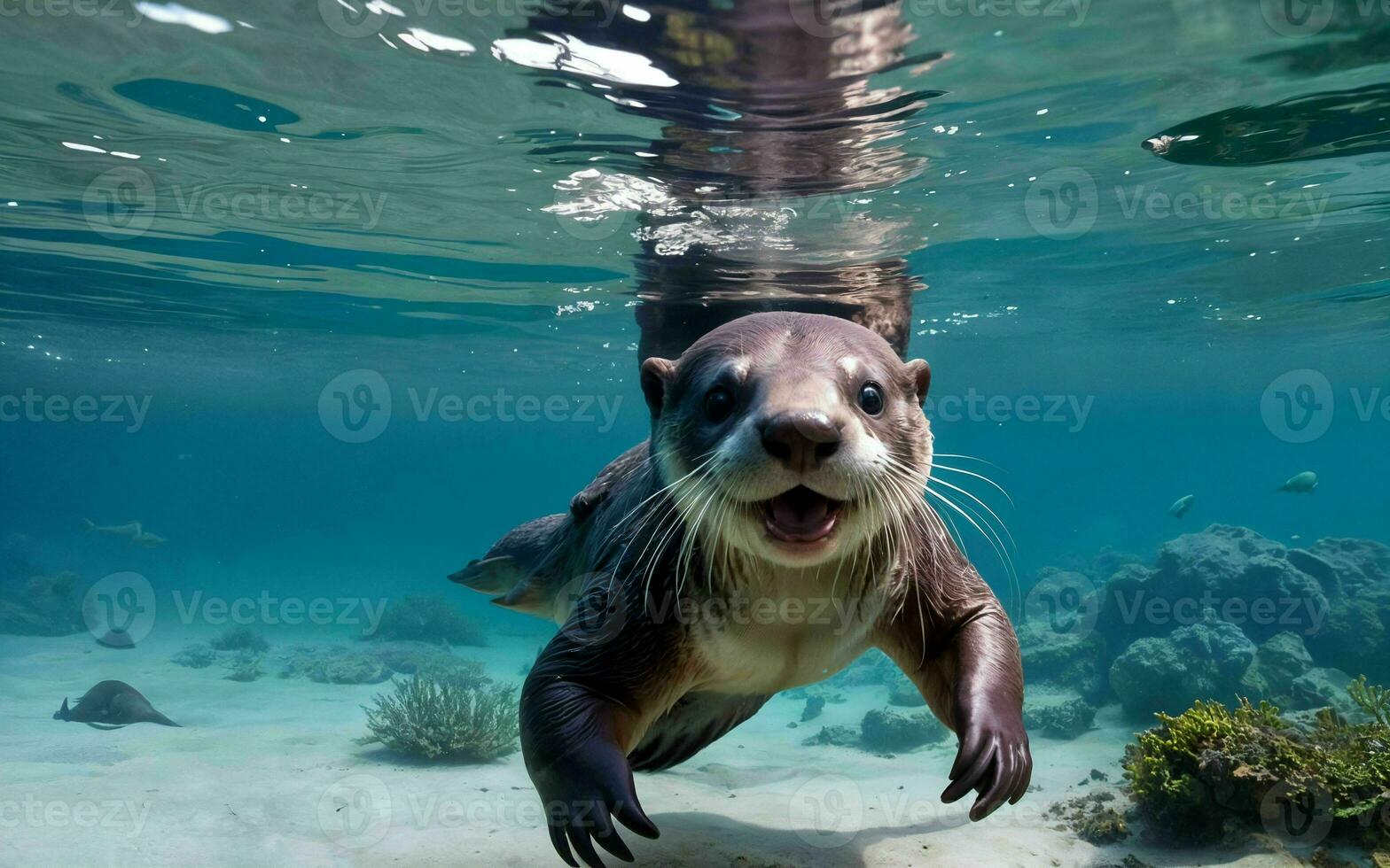 Playful Otter Diving and Splashing in the Crystal-Clear Lake ai generated photo