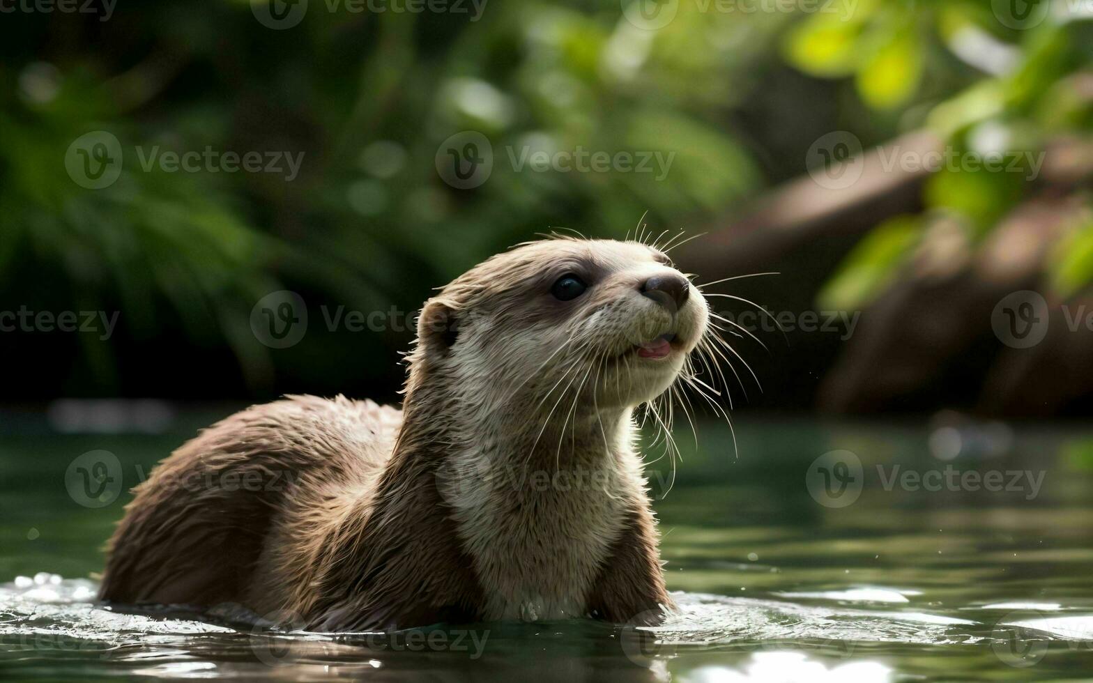 Playful Otter Diving and Splashing in the Crystal-Clear Lake ai generated photo