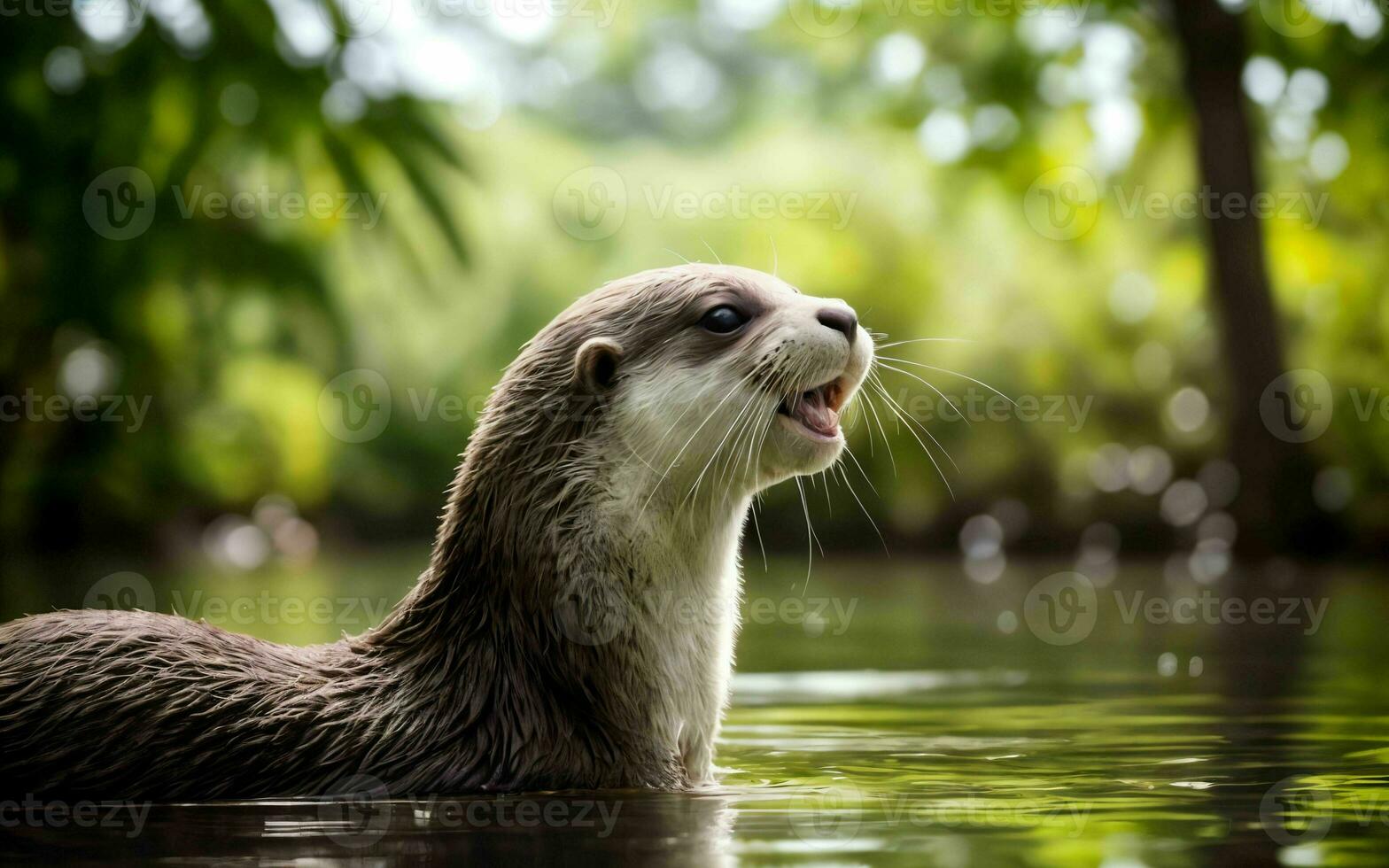 Playful Otter Diving and Splashing in the Crystal-Clear Lake ai generated photo