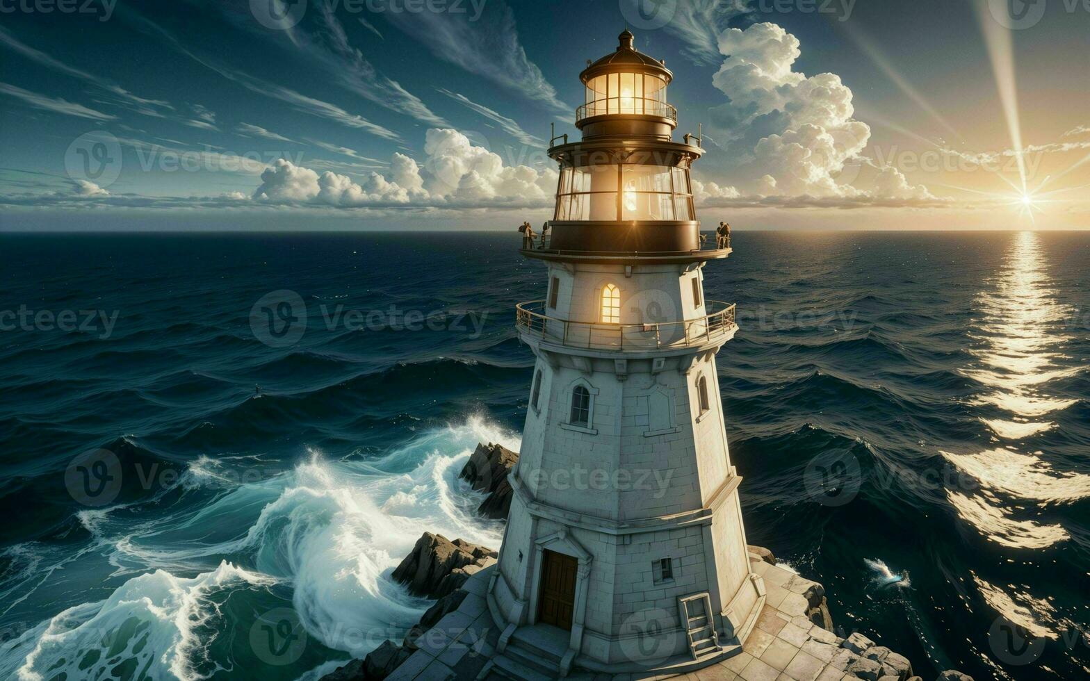 The Concept of Safety and Solitude in a Small Island Lighthouse ai generated photo