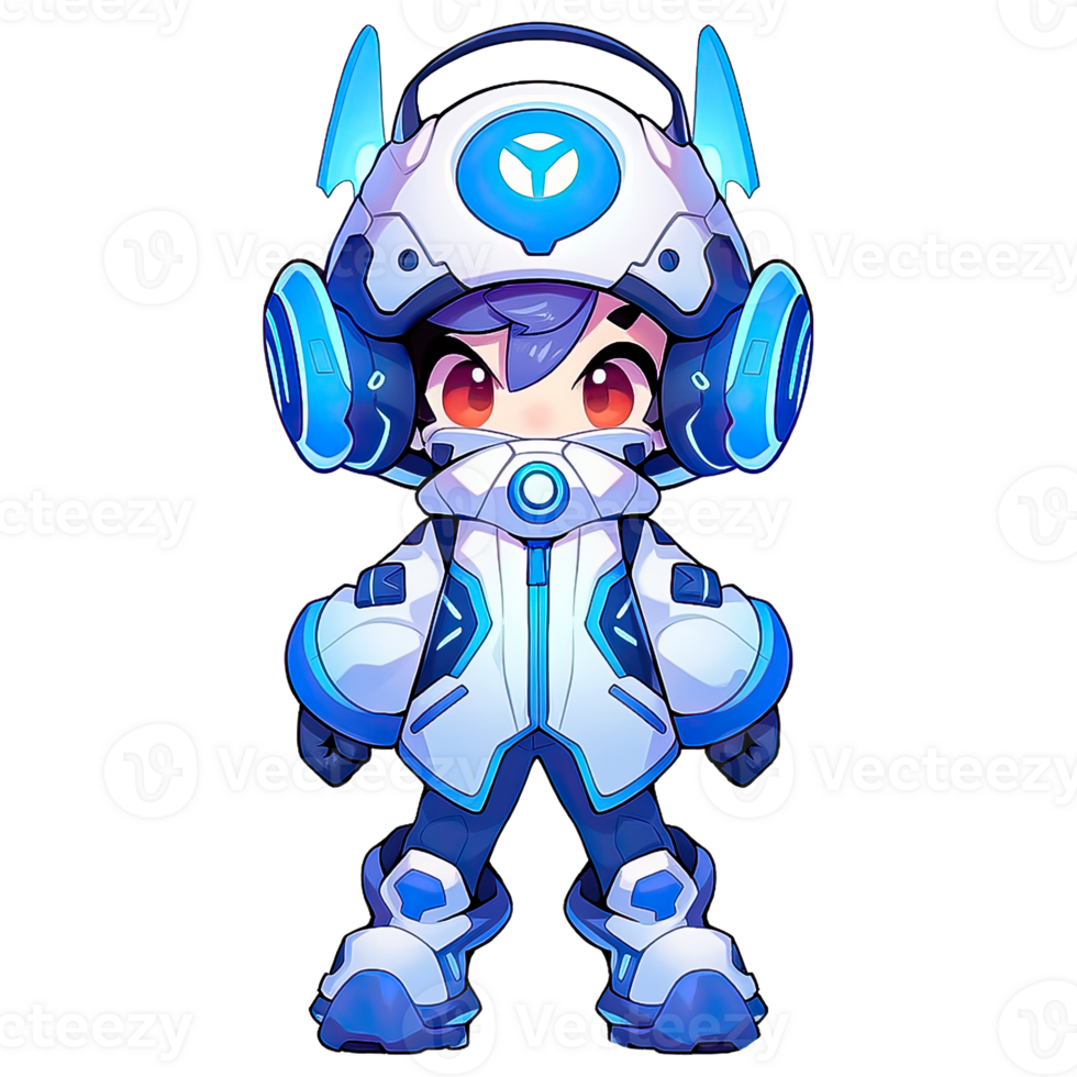 Chibi Blue Futuristic Robot Boy AI Generative png