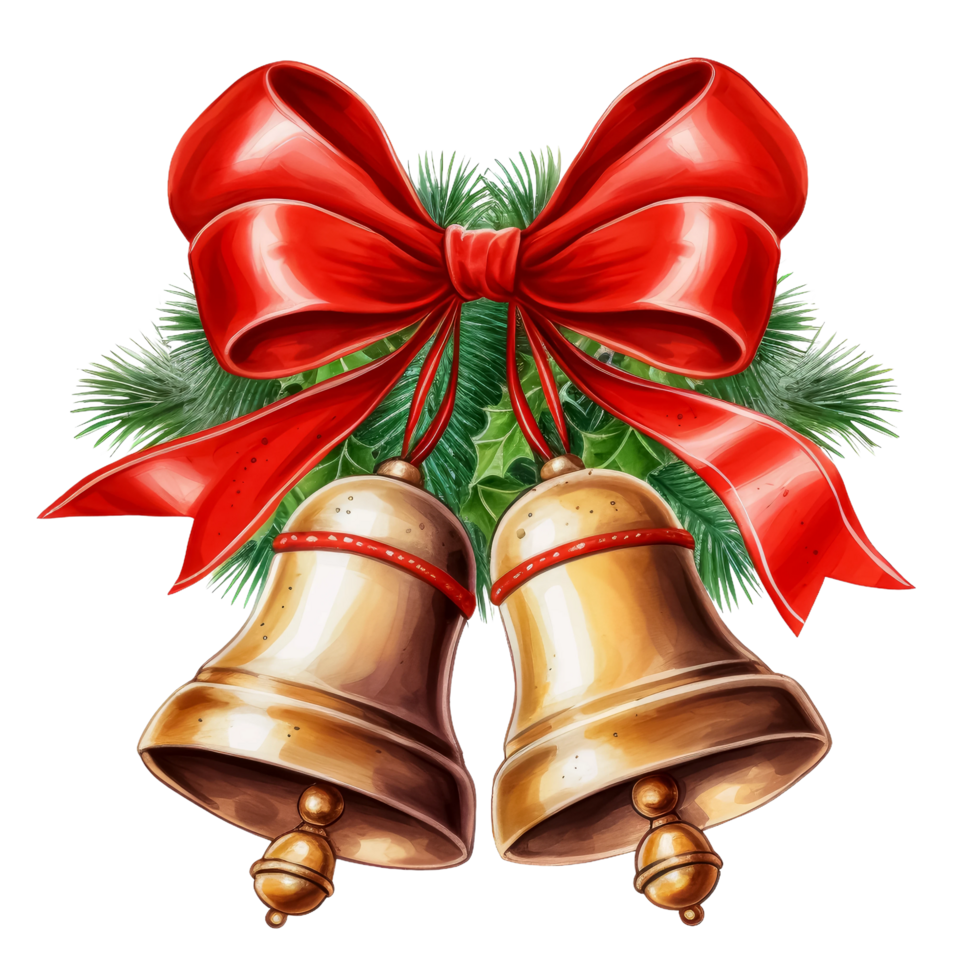 Watercolor Christmas Bell AI Generative png