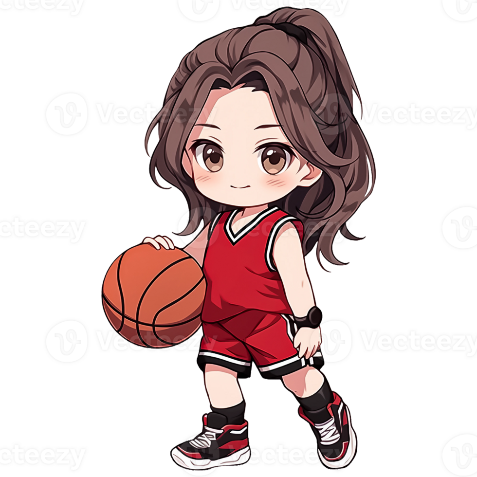 Cute Chibi Girl Basketball Player AI Generative png