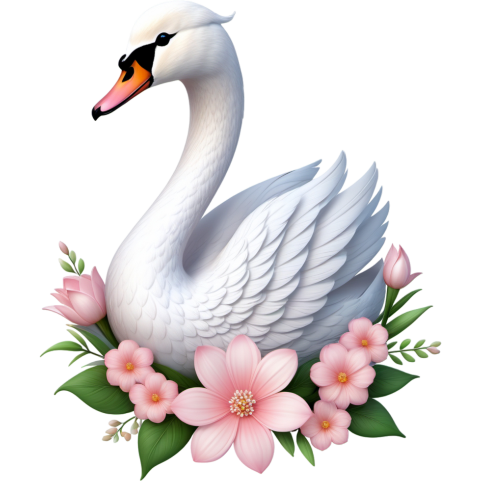 linda pequeño princesa cisne con flor. ai generativo png